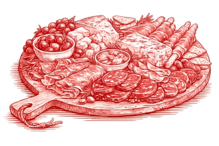 Salumi and cheese illustration